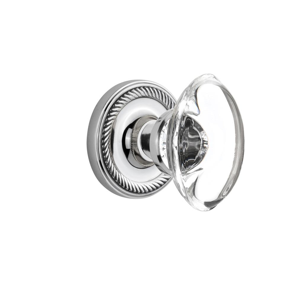 Nostalgic Warehouse ROPOCC Passage Knob Rope Rose with Oval Clear Crystal Knob in Bright Chrome
